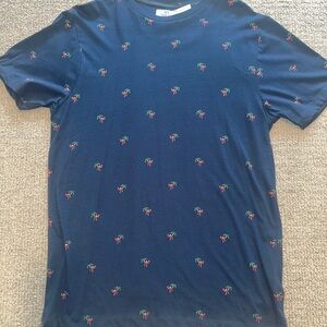 Navy Blue Palm Tree Print Men's Shirt